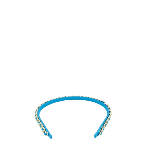 NWT Authentic Chanel 22S Blue Leather/Gold Chain CC Logo Headband Hair Accessory - Picture 9 of 15